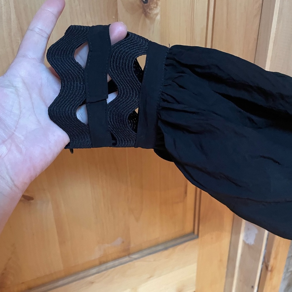 Black Polyester Rayon Button-Down Blouse - image 3